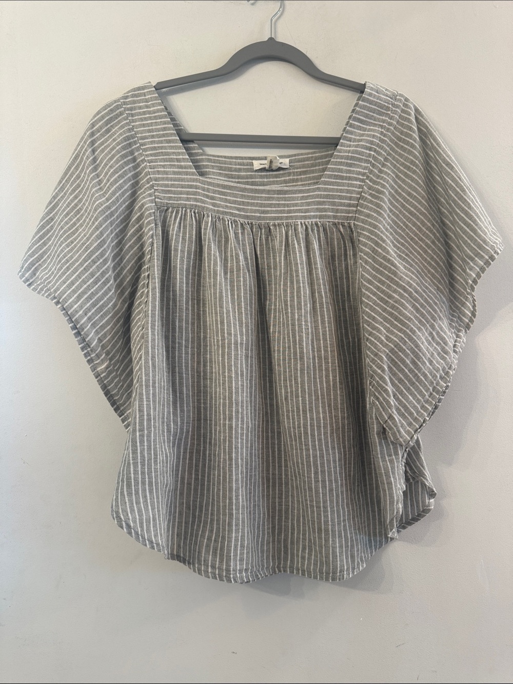Beachlunchlounge Large Relaxed Gray Striped Square-Neck Blouse